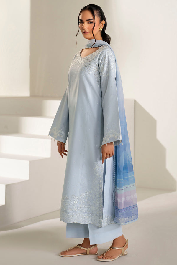 Farasha | Summer Weaves Embroidered Lawn | Pine Blue-3