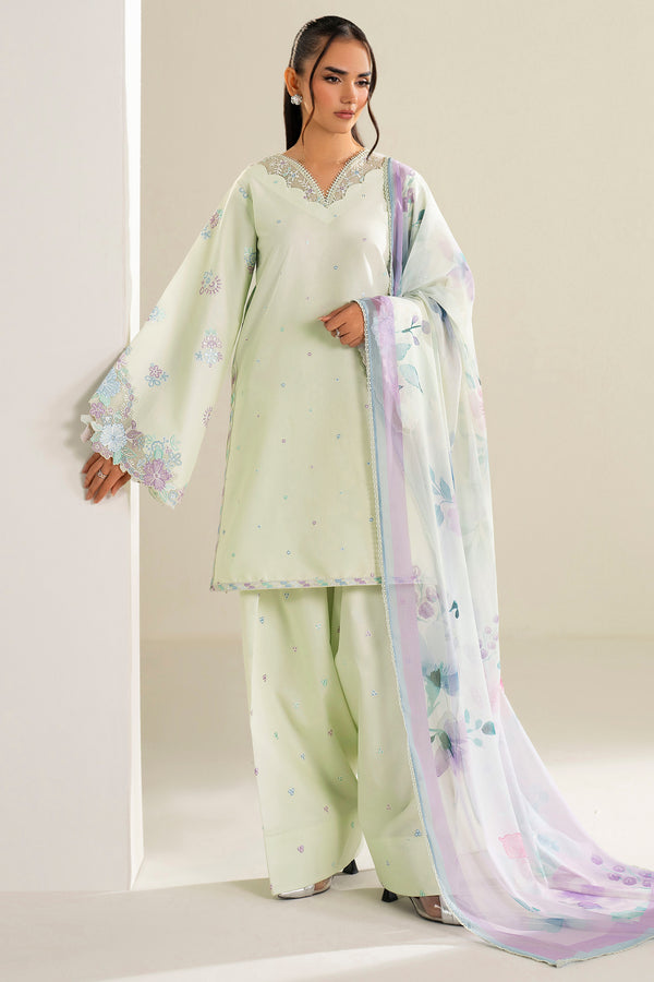 Farasha | Summer Weaves Embroidered Lawn | Mint Garden-4