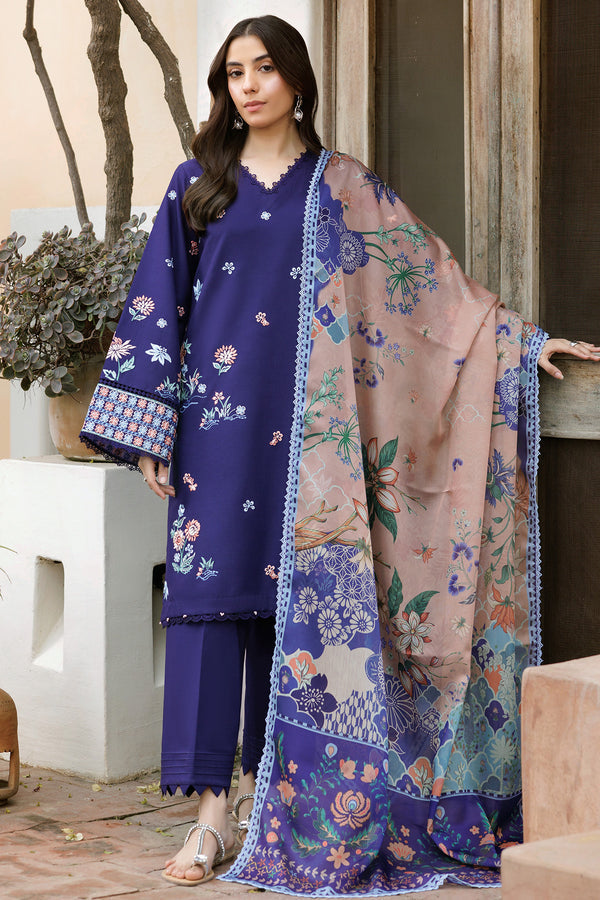 Farasha | Summer Weaves Embroidered Lawn | Indigo Glow-3