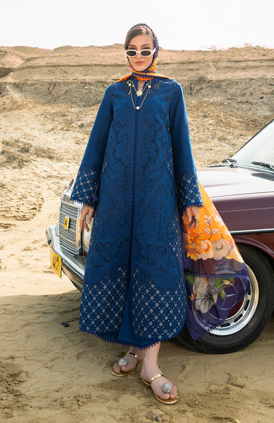Soraya Azul navy laser cut lawn shirt with cambric pants