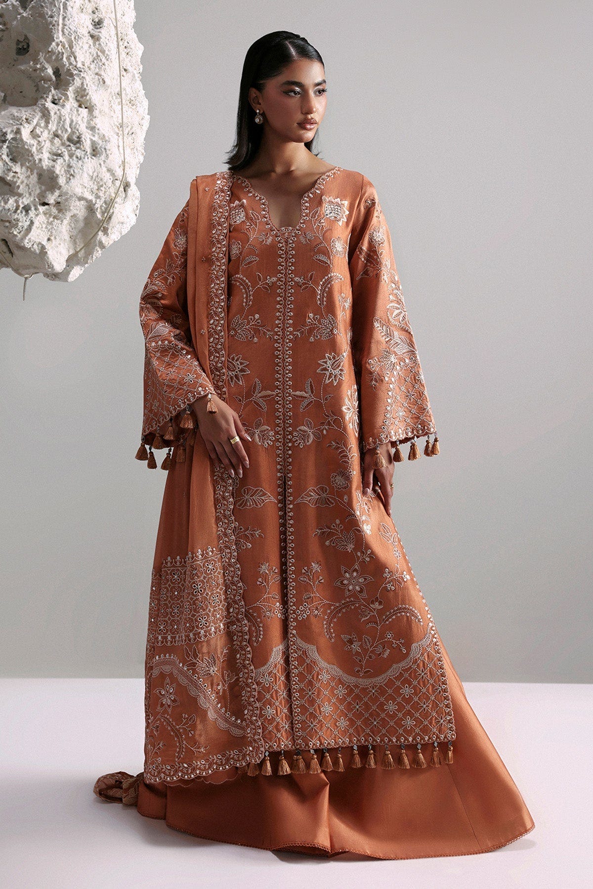 Afrozeh Anastaria rust tussar silk formal suit