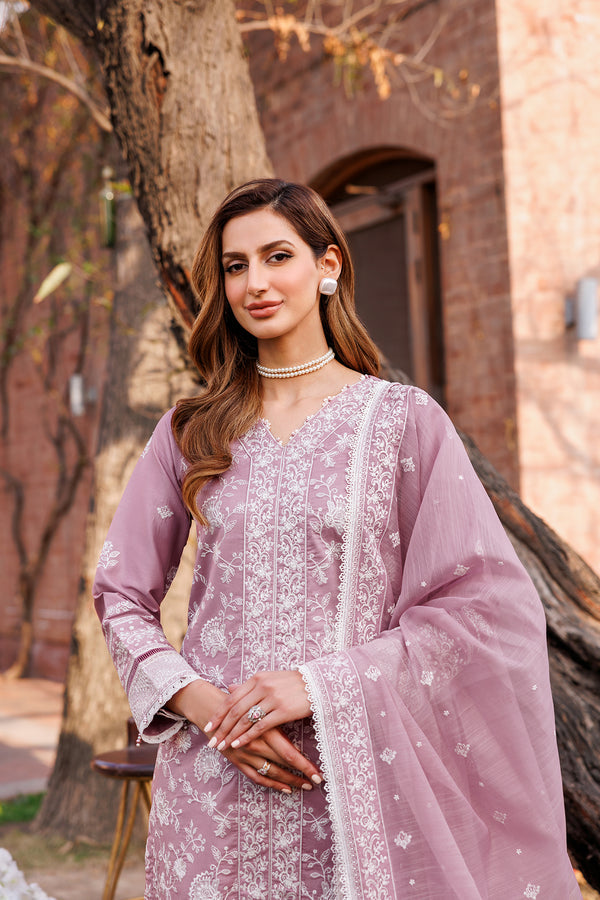 Farasha | Dastoor Embroidered Lawn SS24 | DAINTY LILAC -  Farasha Luxury - Original Designer Dress - House of Maryam