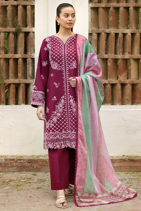 Farasha | Summer Weaves Embroidered Lawn | Satin Ruby -  Farasha Ladies Clothes - Original Designer Dress - House of Maryam