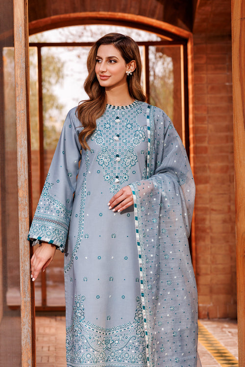 Farasha | Dastoor Embroidered Lawn SS24 | BERYL GREY by Designer Farasha - House of Maryam - Pakistani Designer Ethnic Wear in {{ shop.shopifyCountryName }}