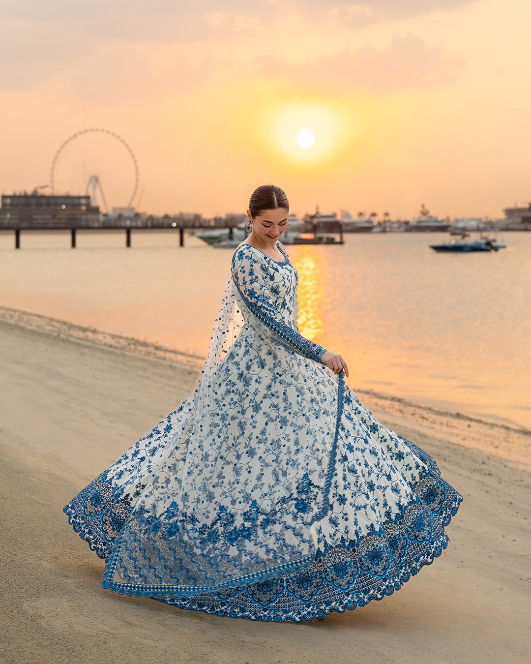 Faiza Saqlain | Aya Luxury Lawn 26' | Jehona, Blue and White, image 2