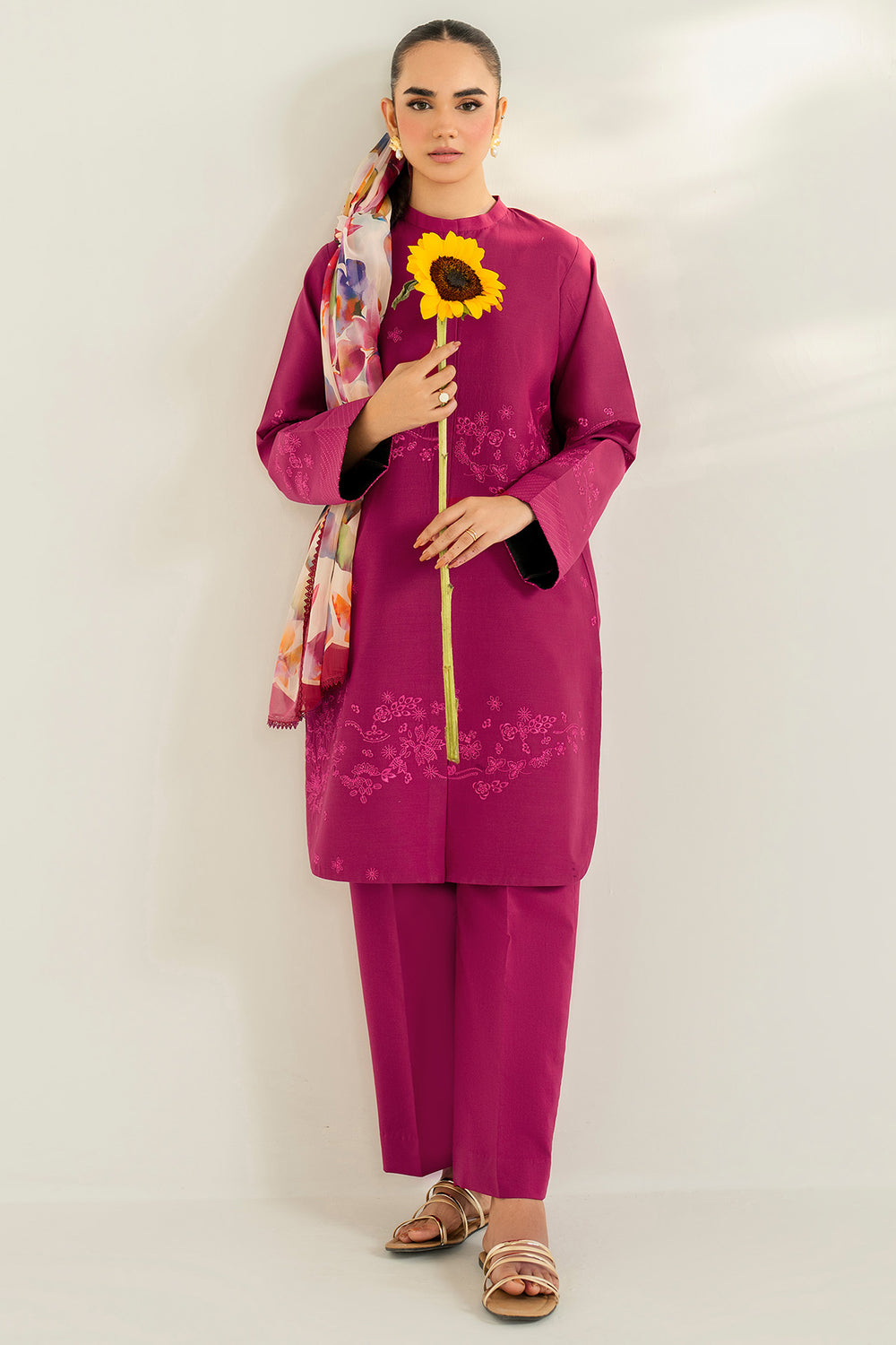 Farasha | Thread Lines Embroidered | Fuchsia Fern -  Farasha Ladies Clothes - Original Designer Dress - House of Maryam
