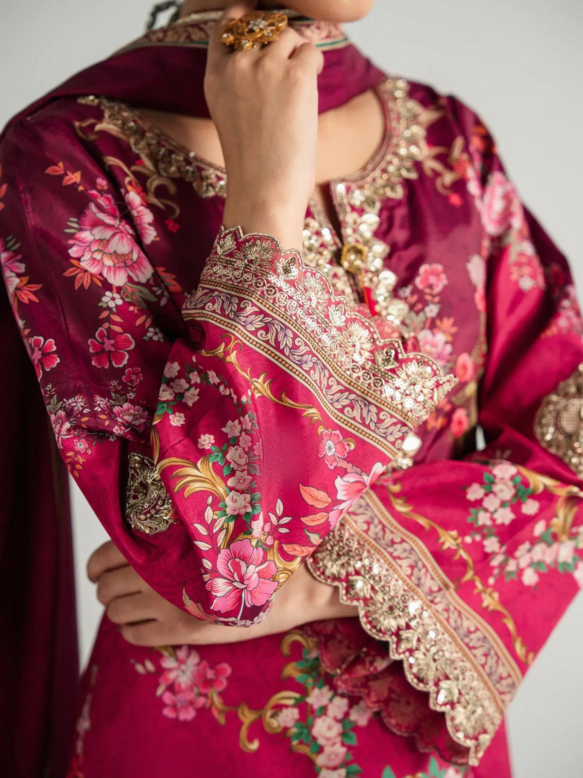 Gulaal | Aira Printed Silk | Garnet Garden, image 6