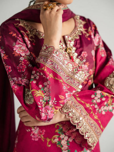 Gulaal | Aira Printed Silk | Garnet Garden