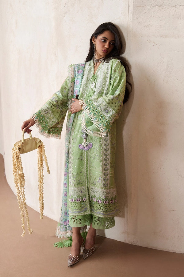 Suffuse Naviel parrot green embroidered lawn suit