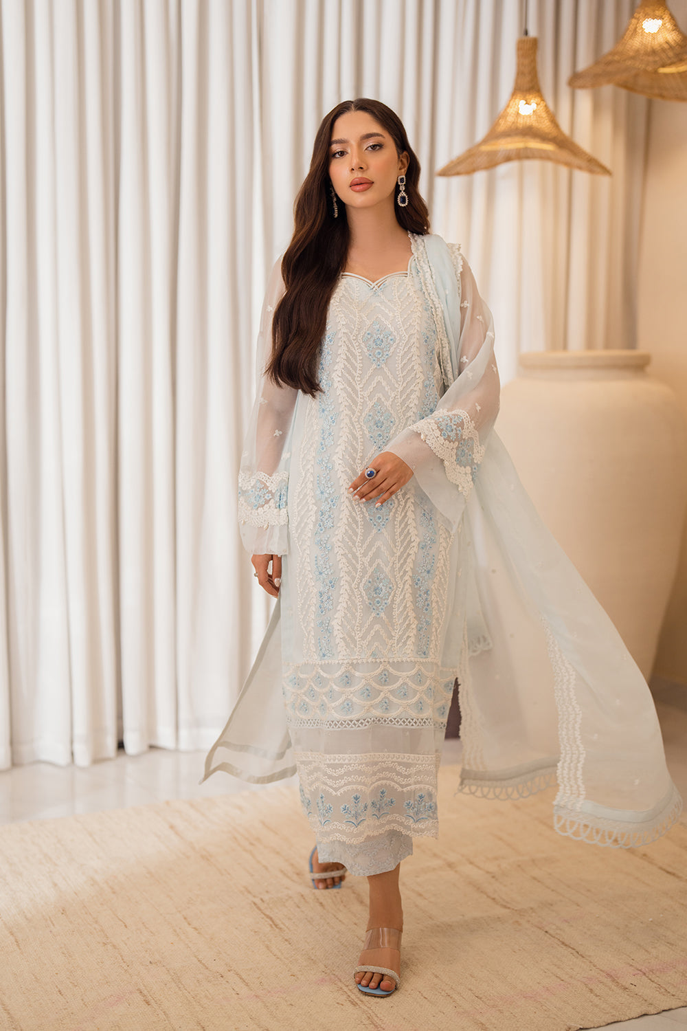 Azure | Ensembles Embroidered Formals | Ocean Whisper -  Azure Ladies Clothes - Original Designer Dress - House of Maryam
