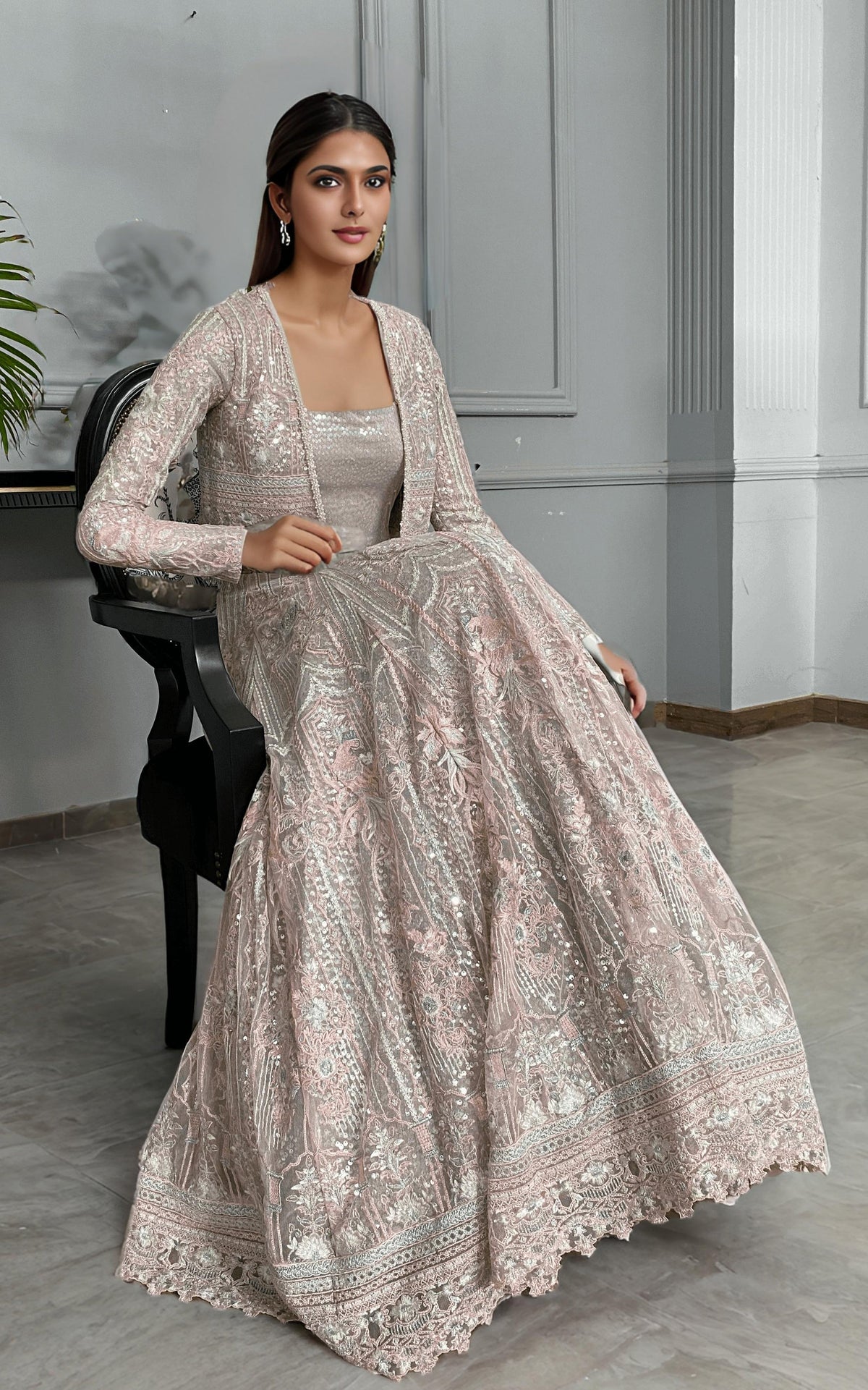 Threads and Motifs | Formal Dresses 25 | Net Embroidered Jacket With Lehenga -  Threads and Motifs Ladies Clothes - Original Designer Dress - House of Maryam