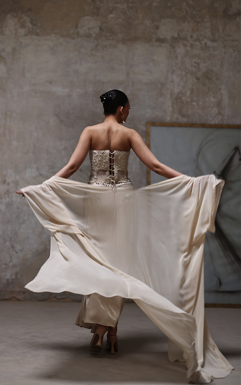 Threads and Motifs | Formal Dresses 25 | Net Embroidered Blouse With Chiffon Cape And Skirt-2