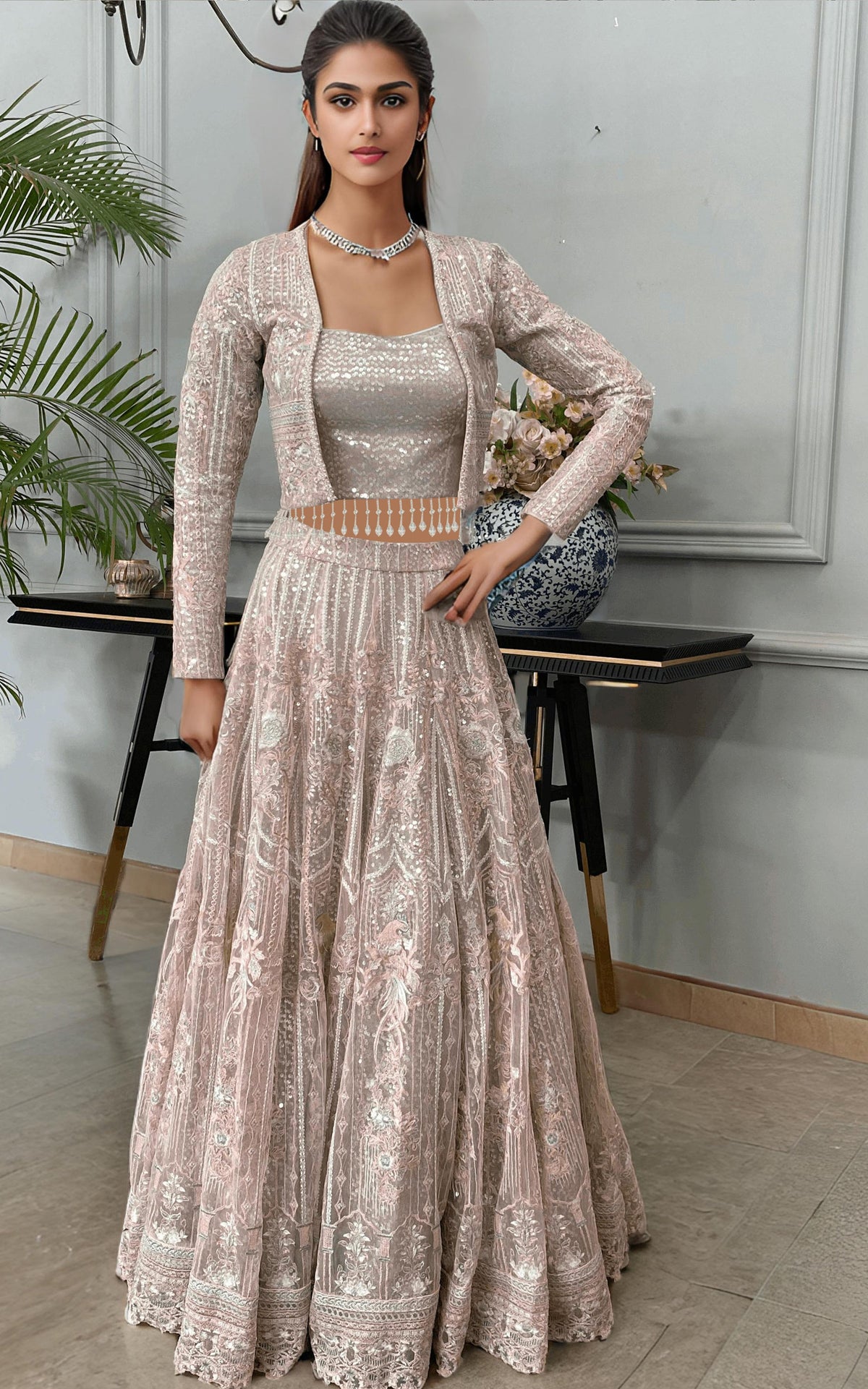 Threads and Motifs | Formal Dresses 25 | Net Embroidered Jacket With Lehenga -  Threads and Motifs Ladies Clothes - Original Designer Dress - House of Maryam