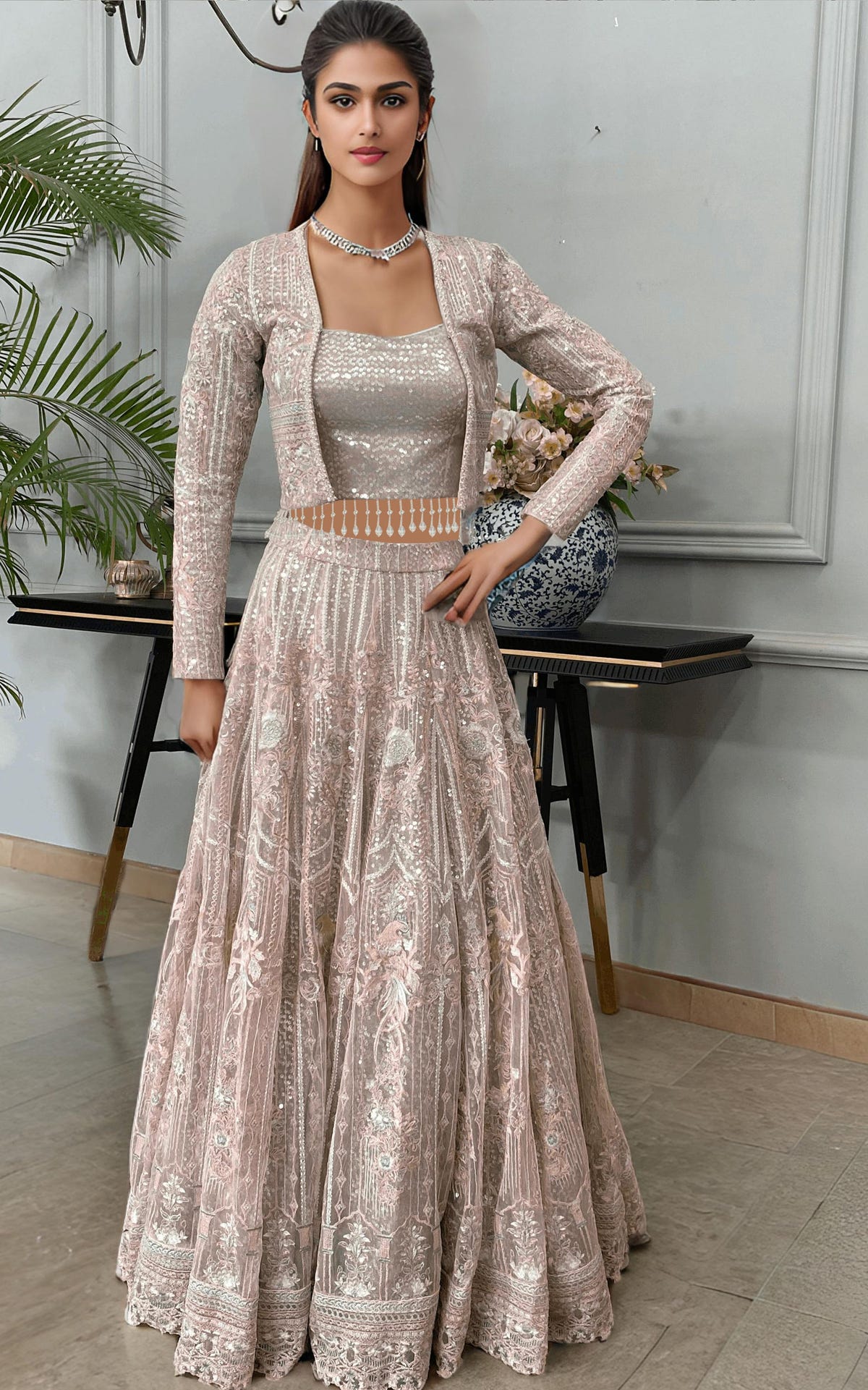Threads and Motifs | Formal Dresses 25 | Net Embroidered Jacket With Lehenga -  Threads and Motifs Ladies Clothes - Original Designer Dress - House of Maryam