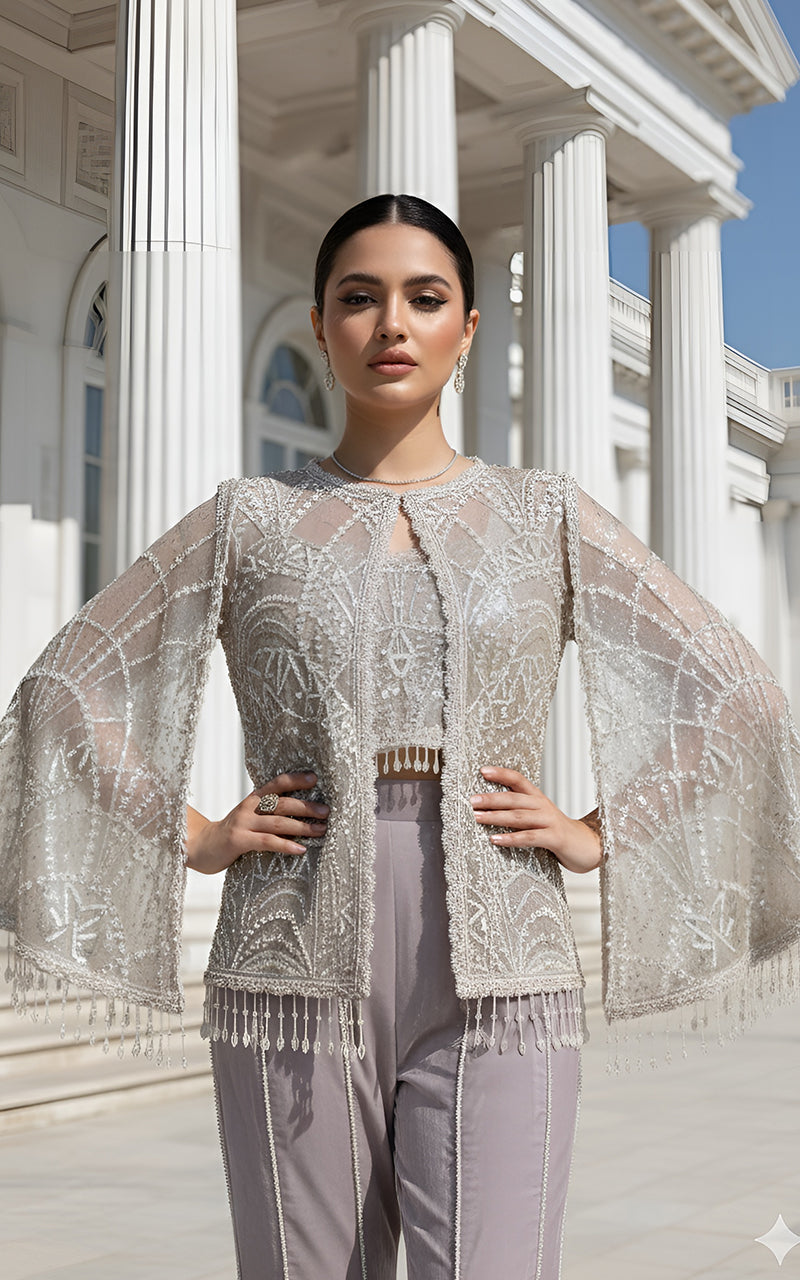 Threads and Motifs | Formal Dresses 25 | Net Embroidered Cape With Blouse-3