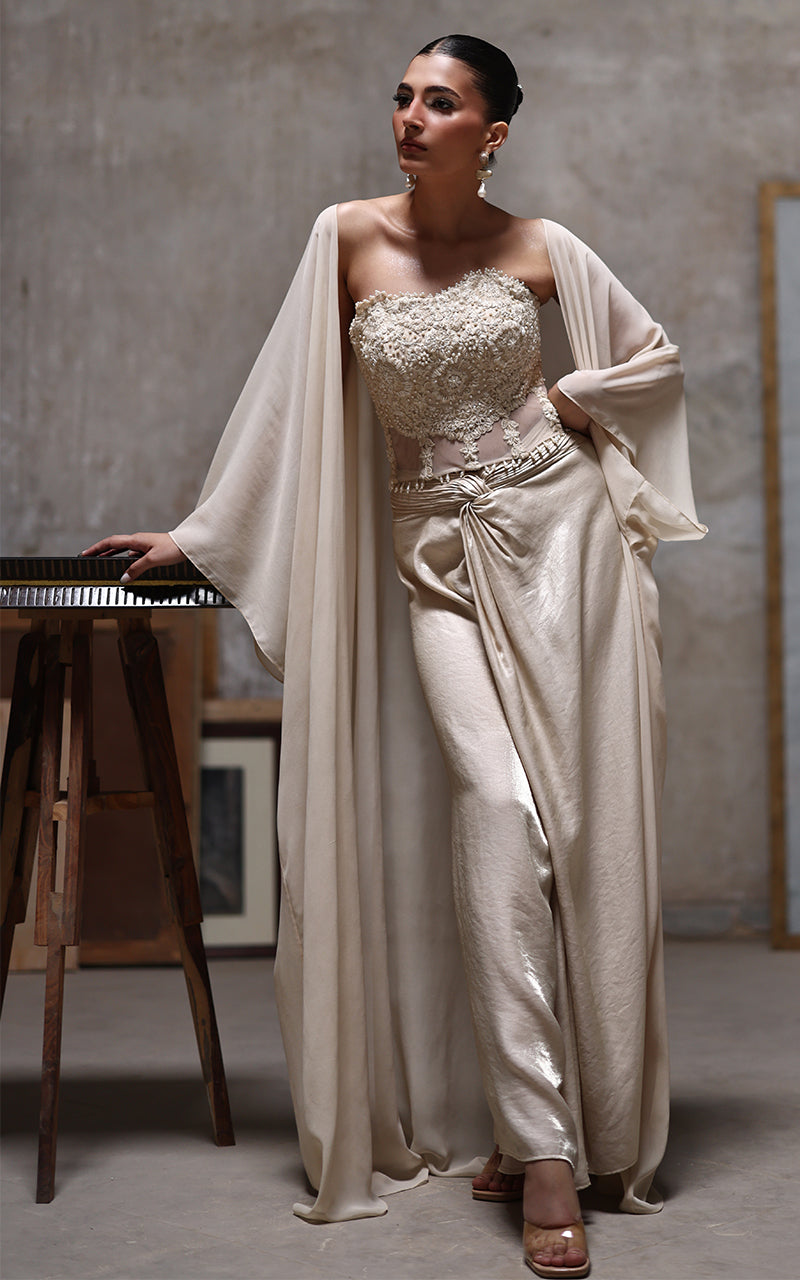 Threads and Motifs | Formal Dresses 25 | Net Embroidered Blouse With Chiffon Cape And Skirt-4