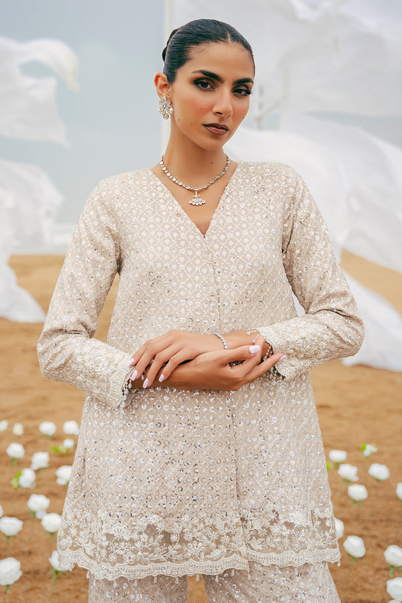 Cross Stitch | Wedding Pret | Scintillating Crystal-2PC Silk Embroidered Pret, image 2