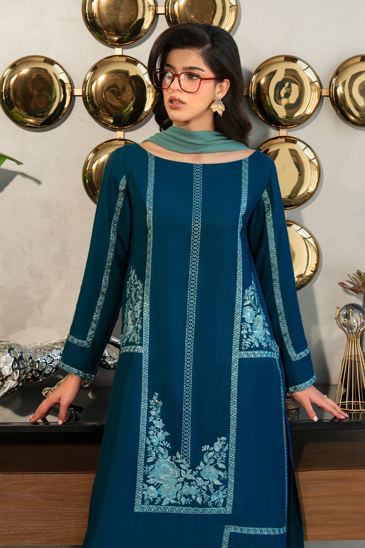 Fahad Hussayn | Lawn Banger | Midnight Teal -  Erum Khan Ladies Clothes - Original Designer Dress - House of Maryam
