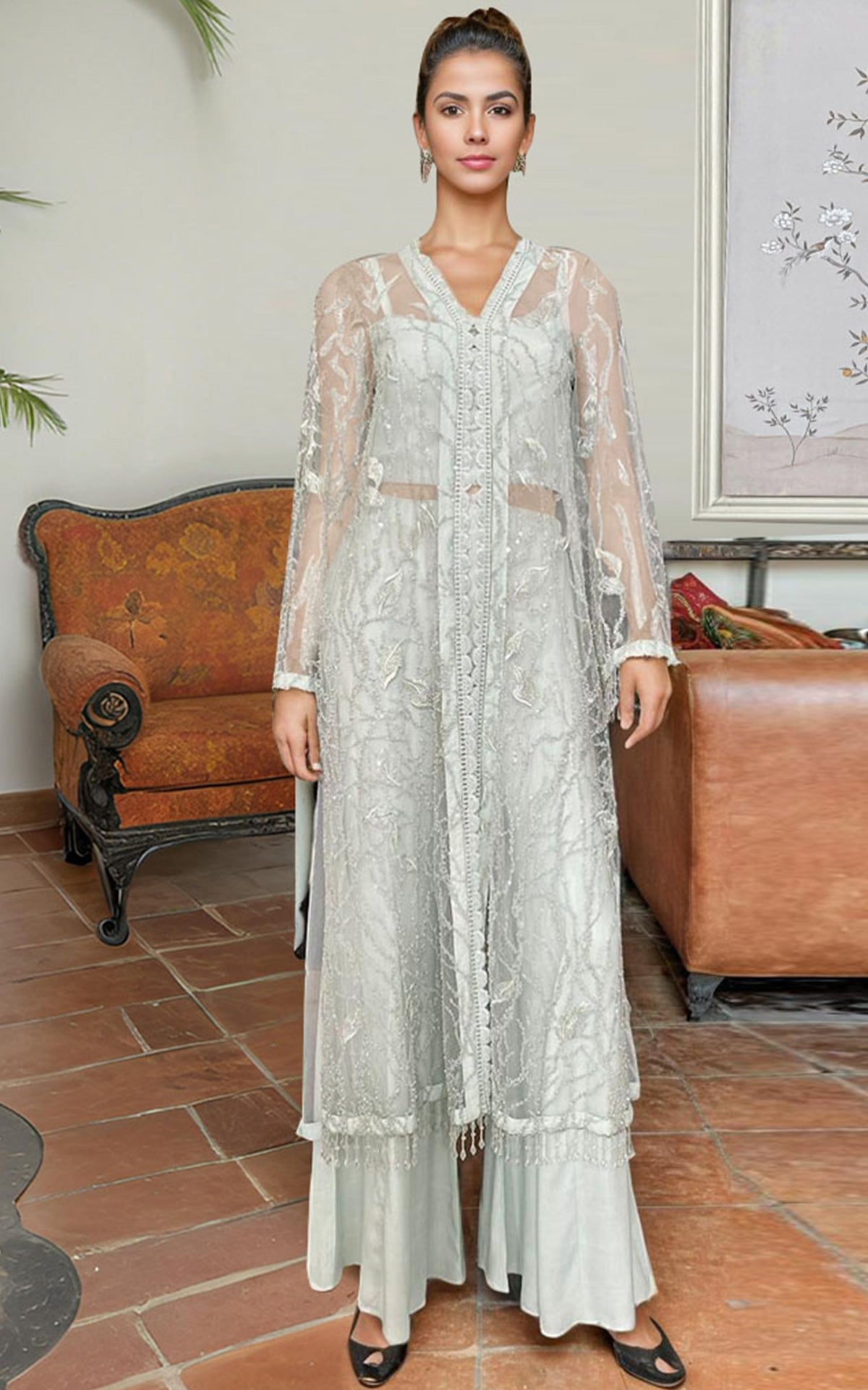 Threads and Motifs | Formal Dresses 25 | Net Embroidered Jacket With Trouser -  Threads and Motifs Ladies Clothes - Original Designer Dress - House of Maryam