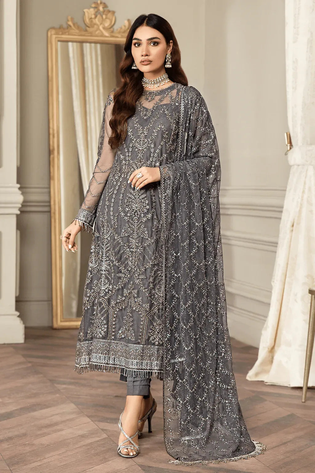 Zarif | Mehroz Formals | Storm Grey by Designer Zarif - House of Maryam - Pakistani Designer Ethnic Wear in {{ shop.shopifyCountryName }}