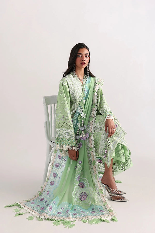 Suffuse Naviel parrot green embroidered lawn suit, photo 6