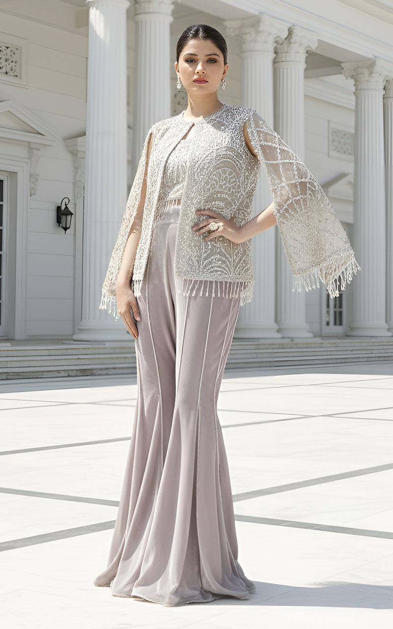 Threads and Motifs | Formal Dresses 25 | Net Embroidered Cape With Blouse