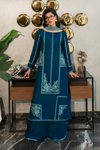 Fahad Hussayn | Lawn Banger | Midnight Teal -  Erum Khan Ladies Clothes - Original Designer Dress - House of Maryam