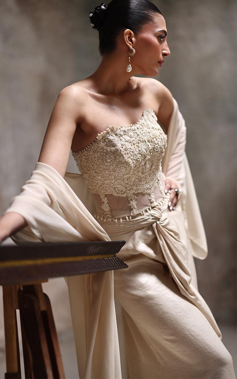Threads and Motifs | Formal Dresses 25 | Net Embroidered Blouse With Chiffon Cape And Skirt-3