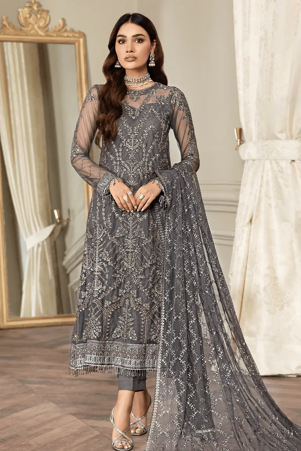 Zarif | Mehroz Formals | Storm Grey by Designer Zarif - House of Maryam - Pakistani Designer Ethnic Wear in {{ shop.shopifyCountryName }}