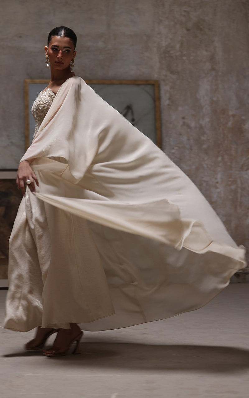 Threads and Motifs | Formal Dresses 25 | Net Embroidered Blouse With Chiffon Cape And Skirt-5