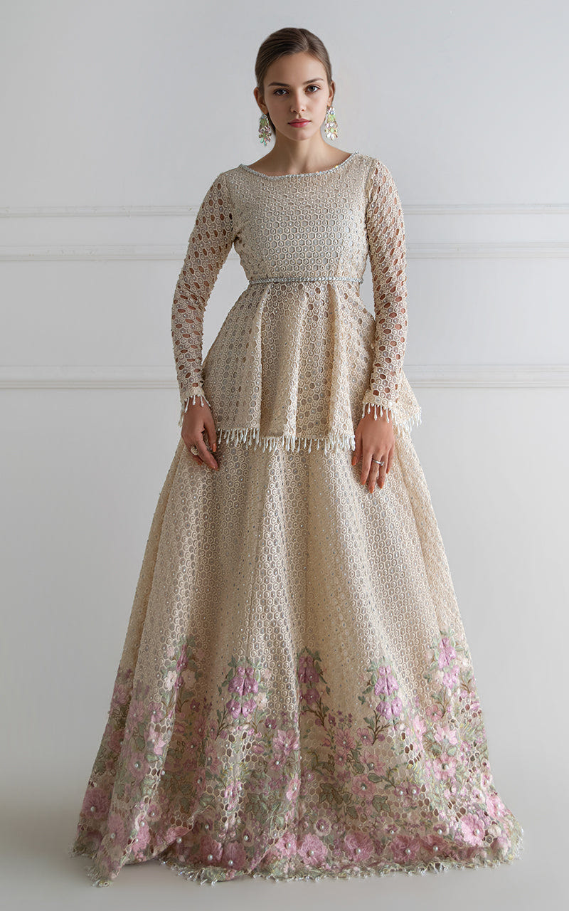 Threads and Motifs | Formal Dresses 25 | Organza Embroidered Peplum With Skirt