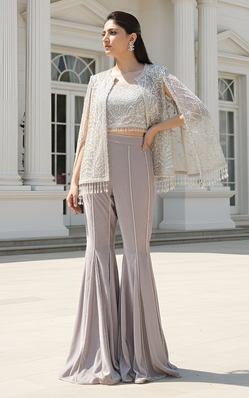 Threads and Motifs | Formal Dresses 25 | Net Embroidered Cape With Blouse-4