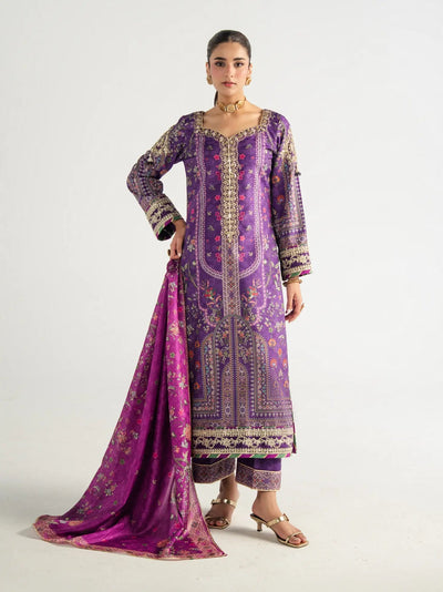 Gulaal | Aira Printed Silk | Plum Noir
