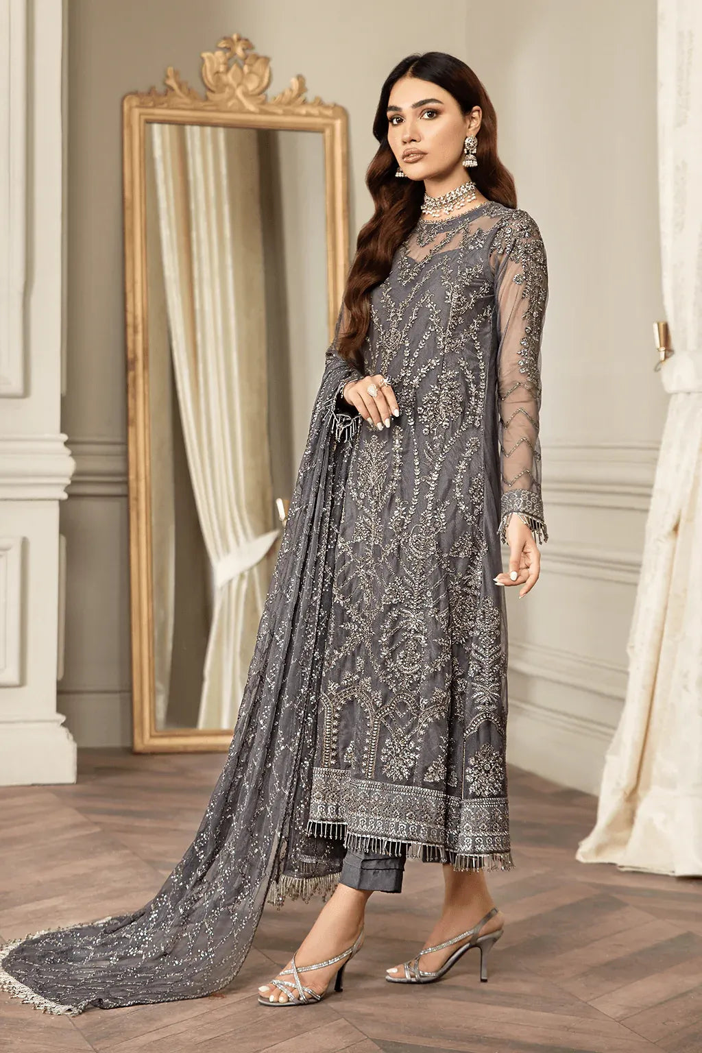 Zarif | Mehroz Formals | Storm Grey by Designer Zarif - House of Maryam - Pakistani Designer Ethnic Wear in {{ shop.shopifyCountryName }}