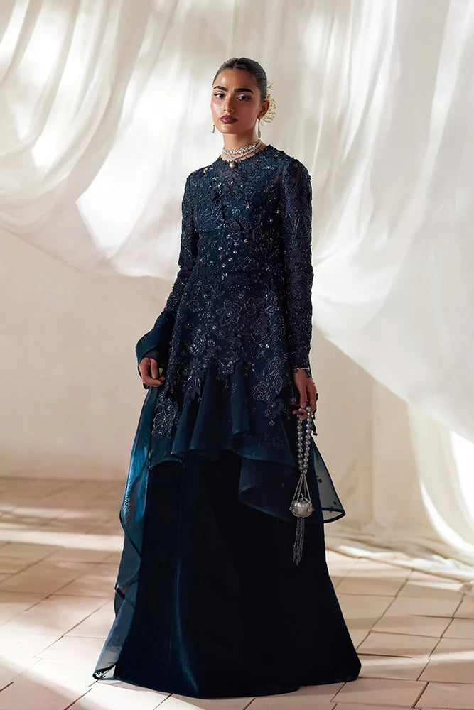 Suffuse Simorah teal blue organza wrap peplum and velvet skirt, photo 5