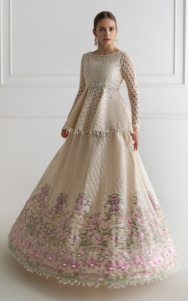 Threads and Motifs | Formal Dresses 25 | Organza Embroidered Peplum With Skirt-4