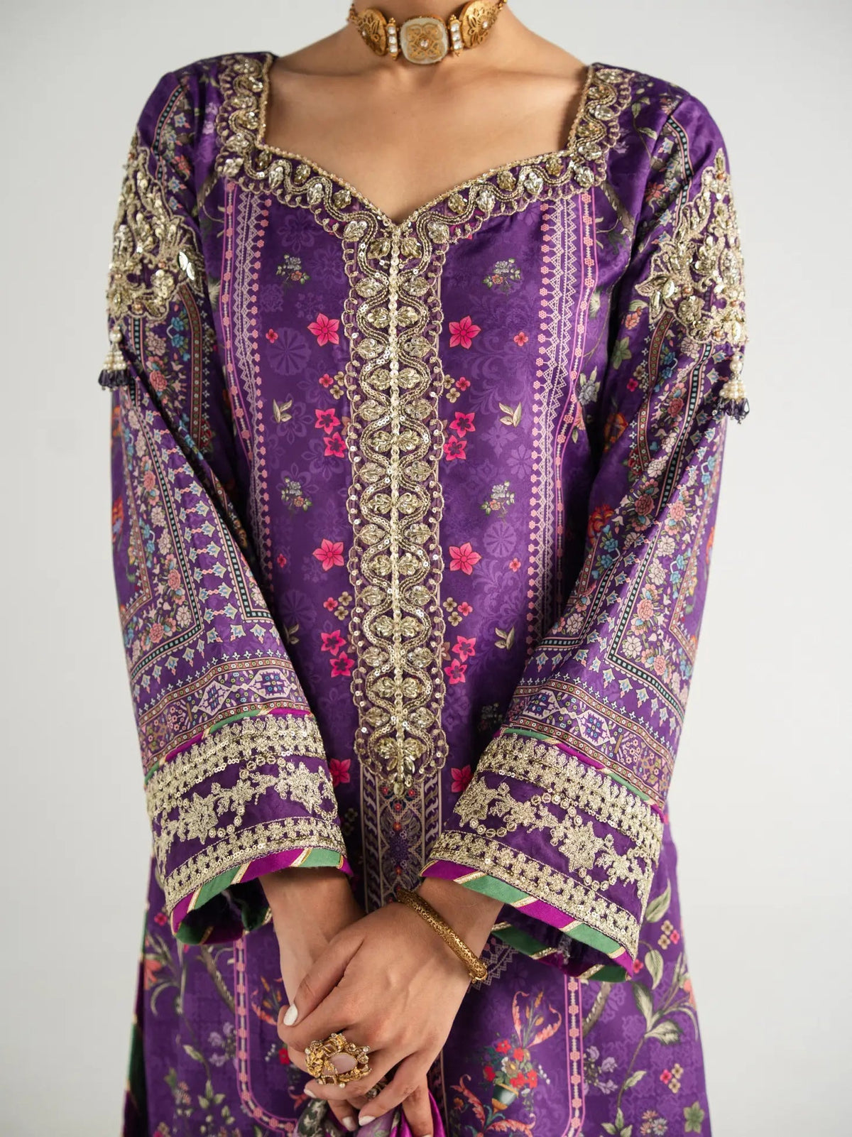 Gulaal | Aira Printed Silk | Plum Noir, image 5