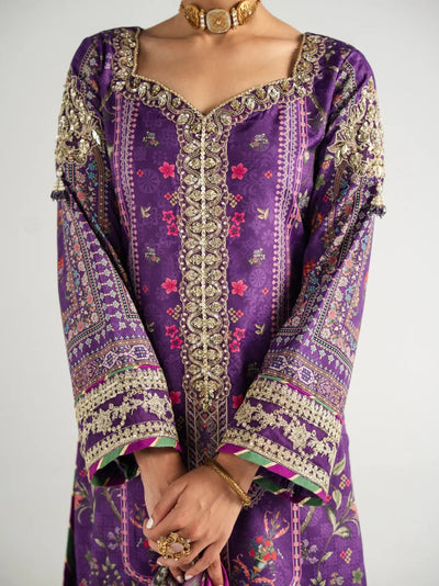Gulaal | Aira Printed Silk | Plum Noir