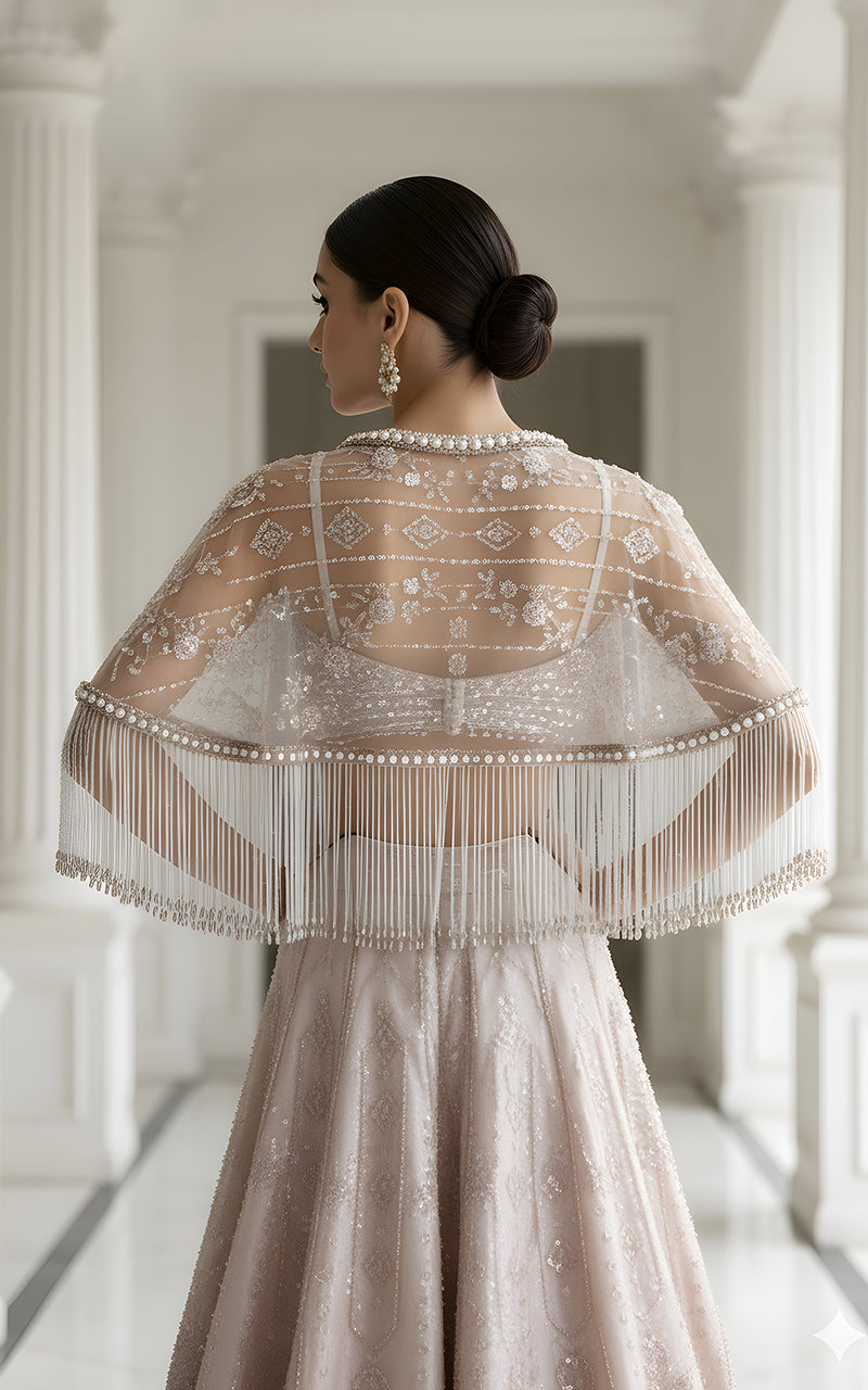 Threads and Motifs | Formal Dresses 25 | Net Embroidered Blouse With Cape And Lehenga-4