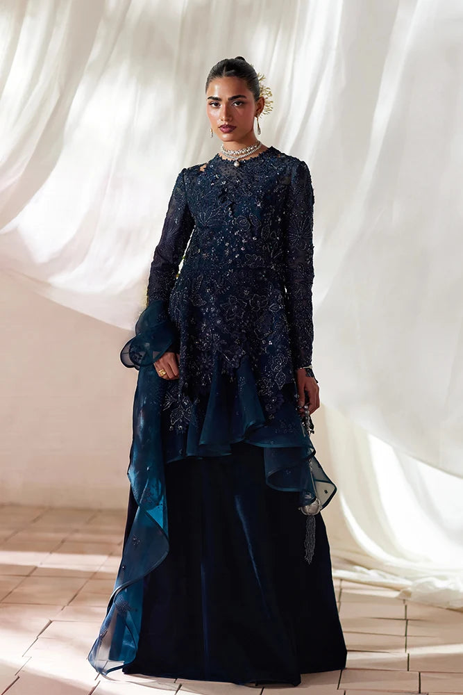 Suffuse Simorah teal blue organza wrap peplum and velvet skirt