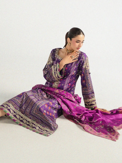 Gulaal | Aira Printed Silk | Plum Noir