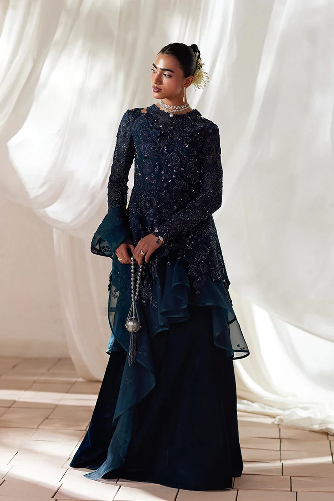 Suffuse Simorah teal blue organza wrap peplum and velvet skirt, photo 4