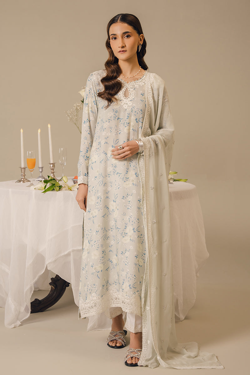 Cross Stitch | Luxury Pret | Pearl Blue-2 PC (Shirt & Dupatta)-1