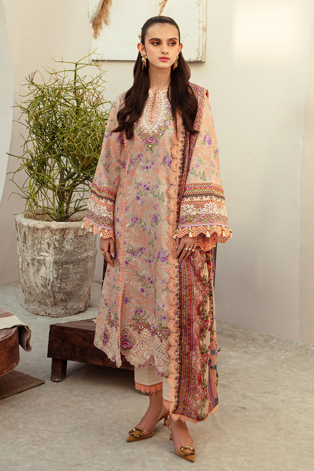 AJR Couture | Alif Affordable Lawn 24 | CORAL BLUSH by AJR Couture - House of Maryam