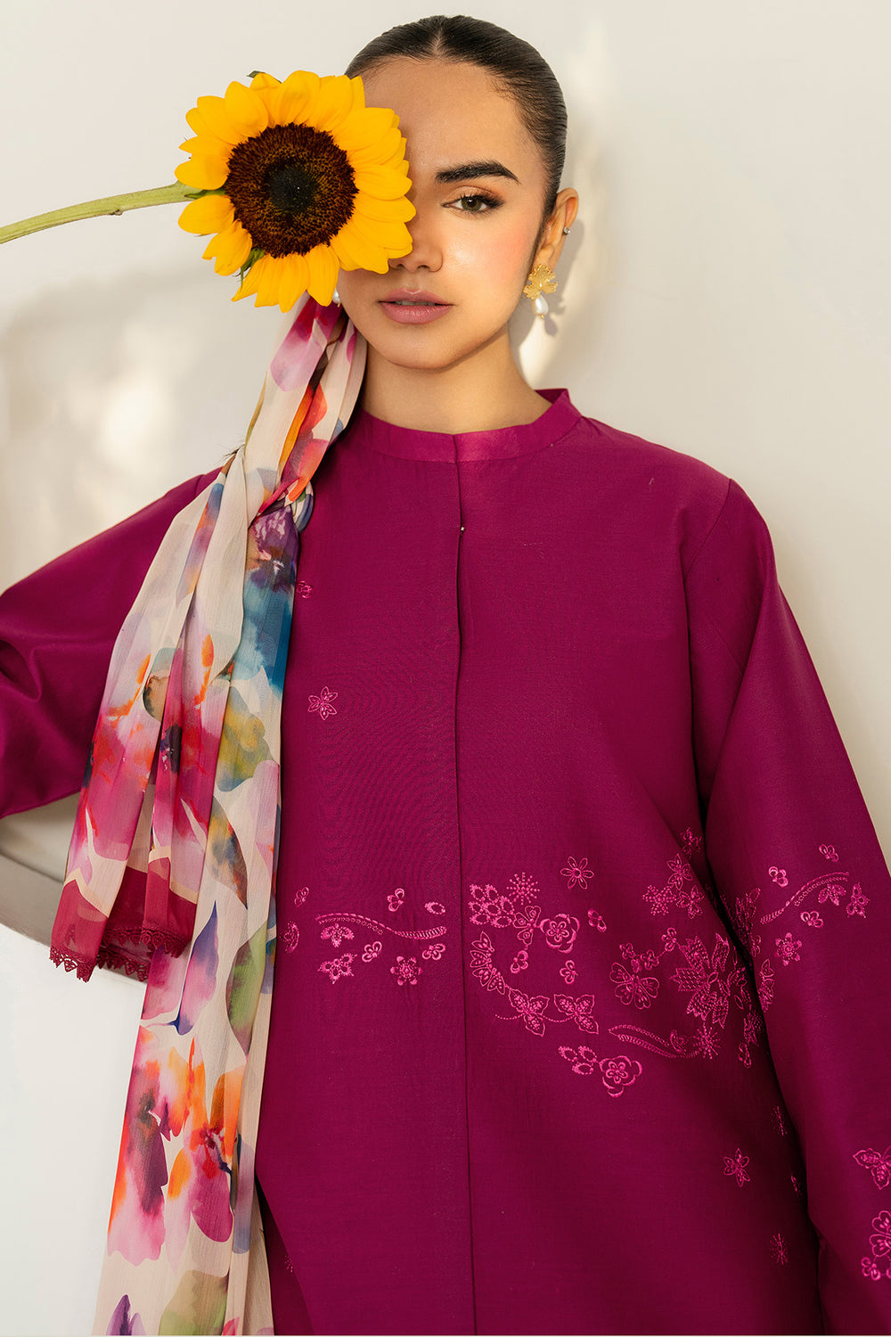 Farasha | Thread Lines Embroidered | Fuchsia Fern -  Farasha Ladies Clothes - Original Designer Dress - House of Maryam