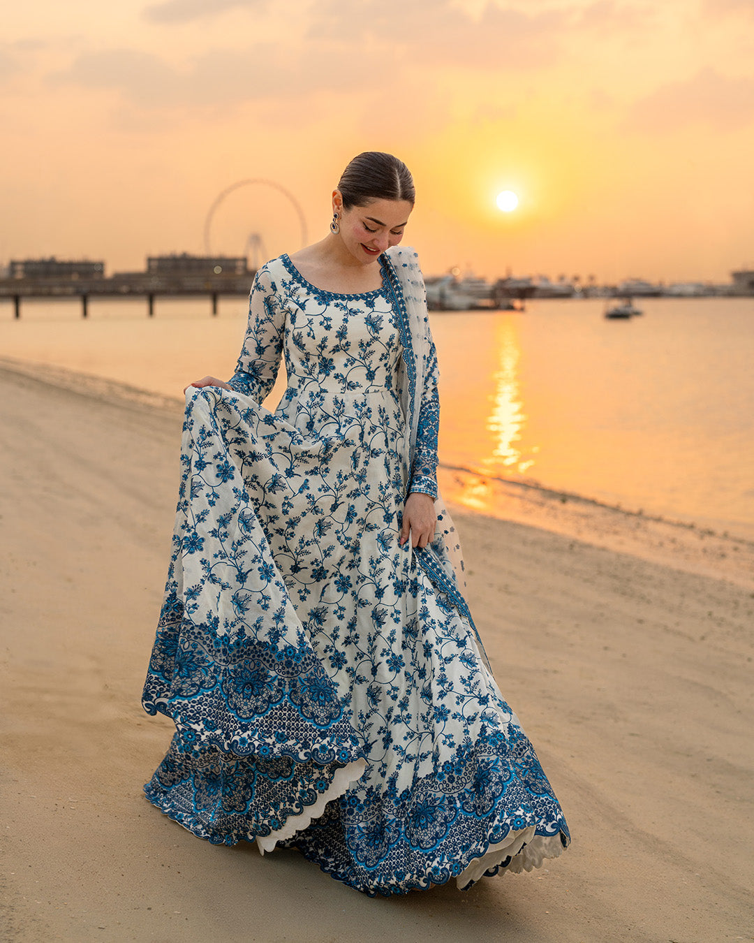 Faiza Saqlain | Aya Luxury Lawn 26' | Jehona, Blue and White, image 3