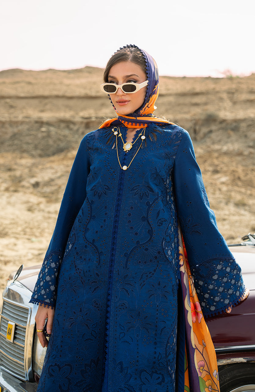 Soraya Azul navy laser cut lawn shirt with cambric pants, photo 4