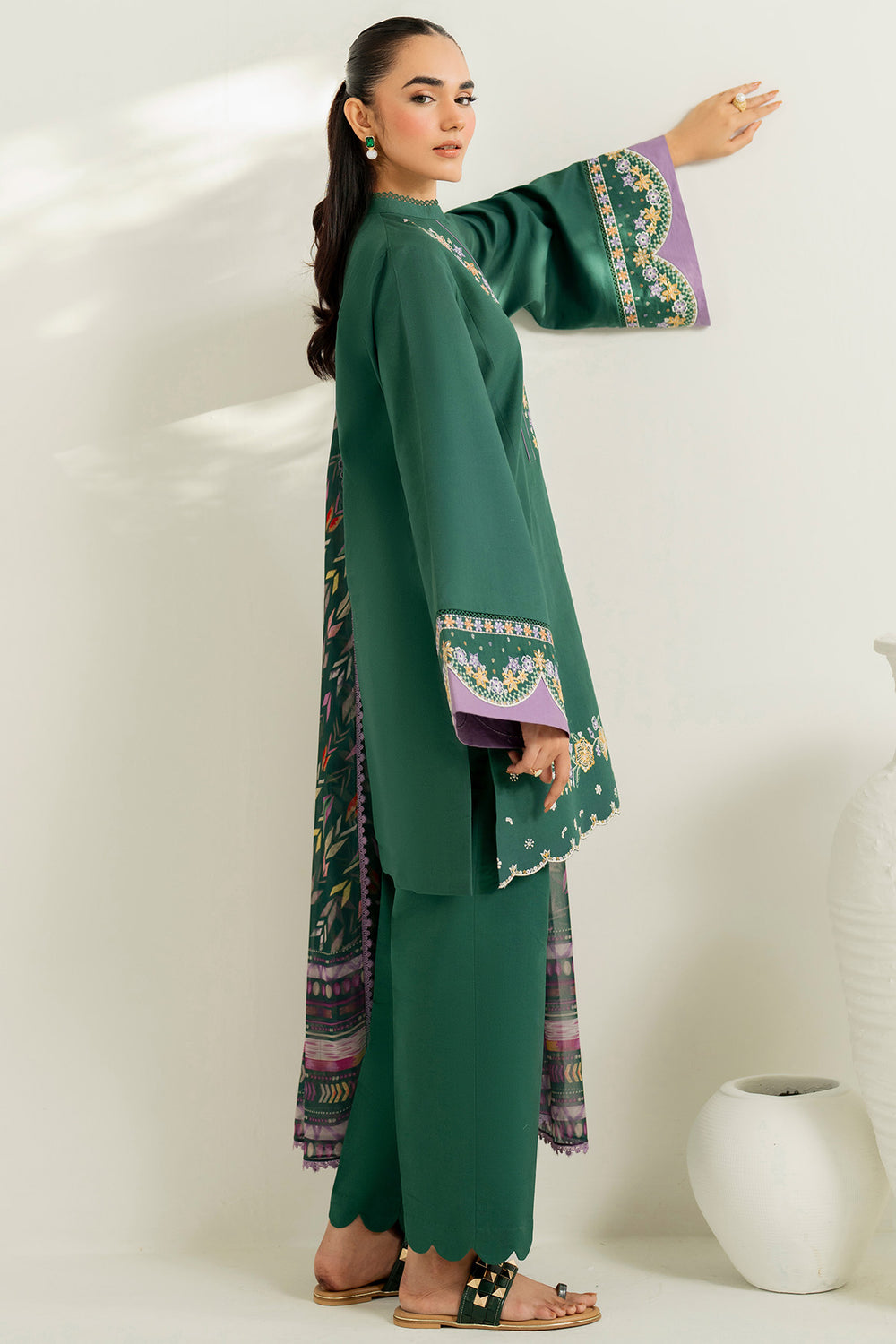 Farasha | Thread Lines Embroidered | Deep Pine -  Farasha Ladies Clothes - Original Designer Dress - House of Maryam