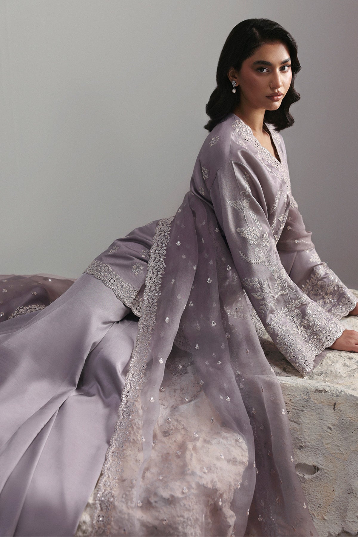 Afrozeh Cressida muted lilac tussar silk formal suit, photo 4