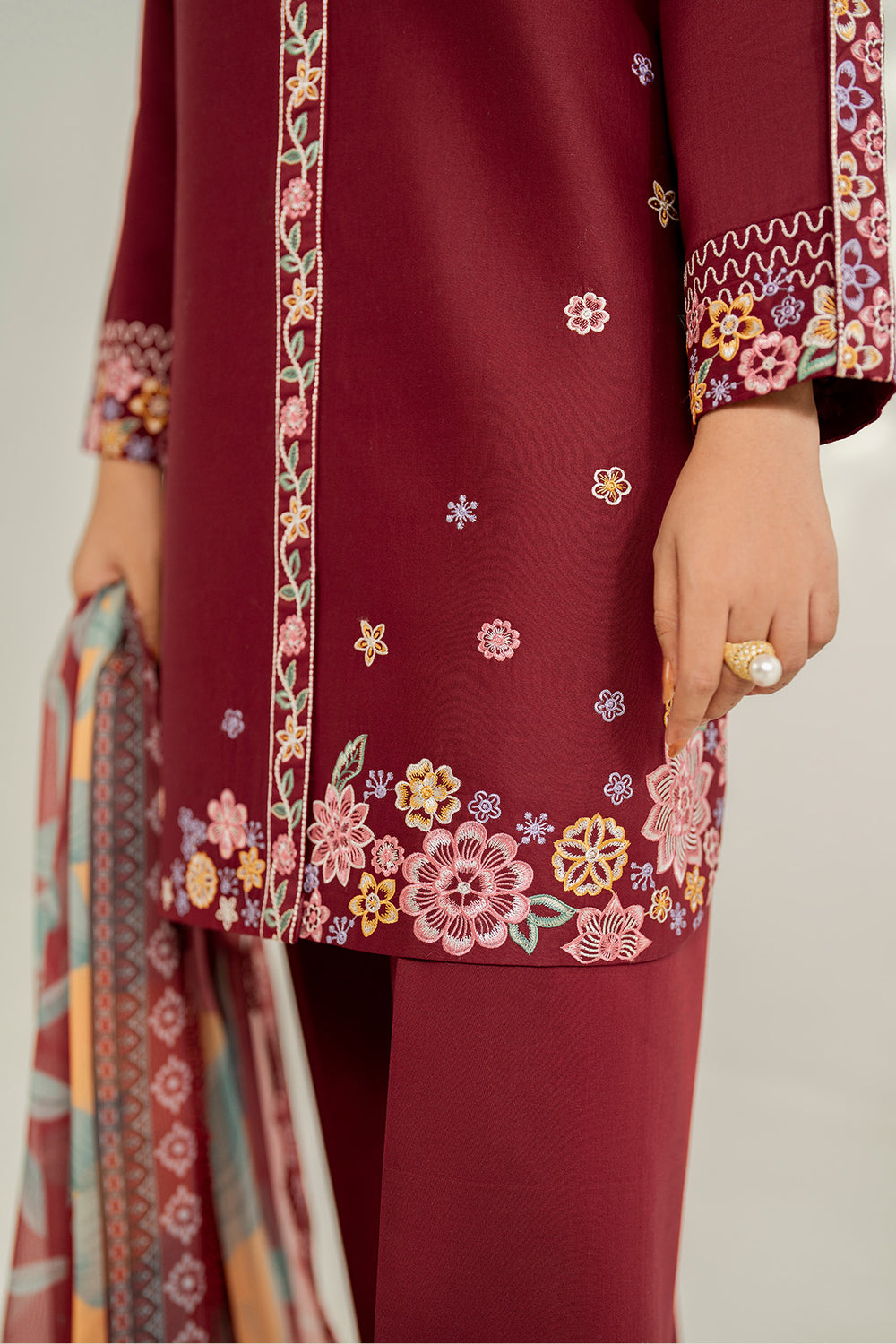 Farasha | Thread Lines Embroidered | Maroon Muse -  Farasha Ladies Clothes - Original Designer Dress - House of Maryam